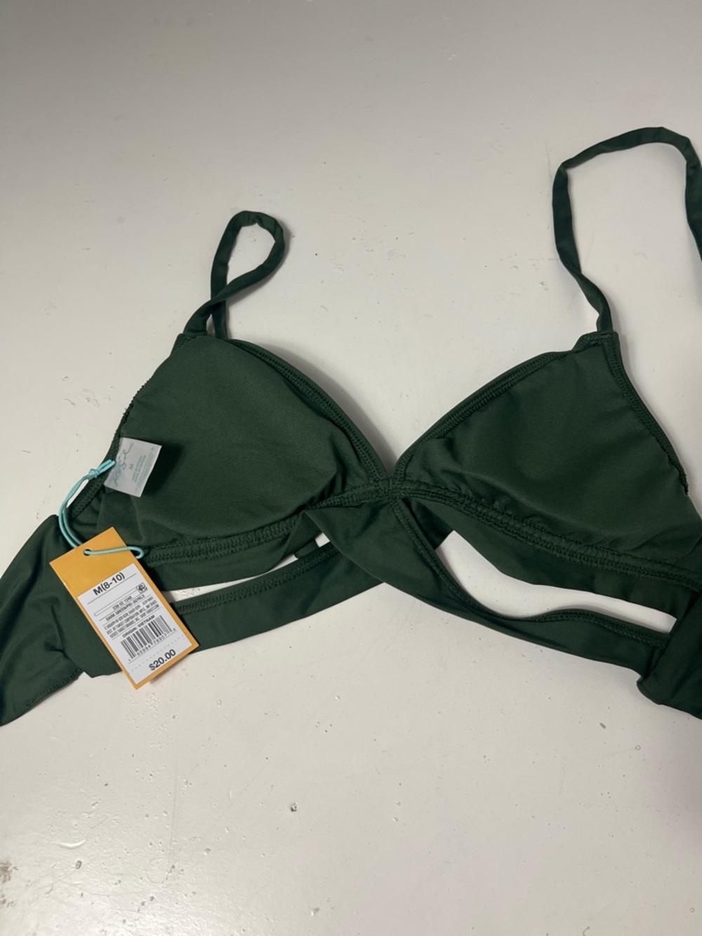 Kona Sol Dark Green Criss Cross Cut Out Bikini Top Adjustable Straps NWT - Picture 5 of 6